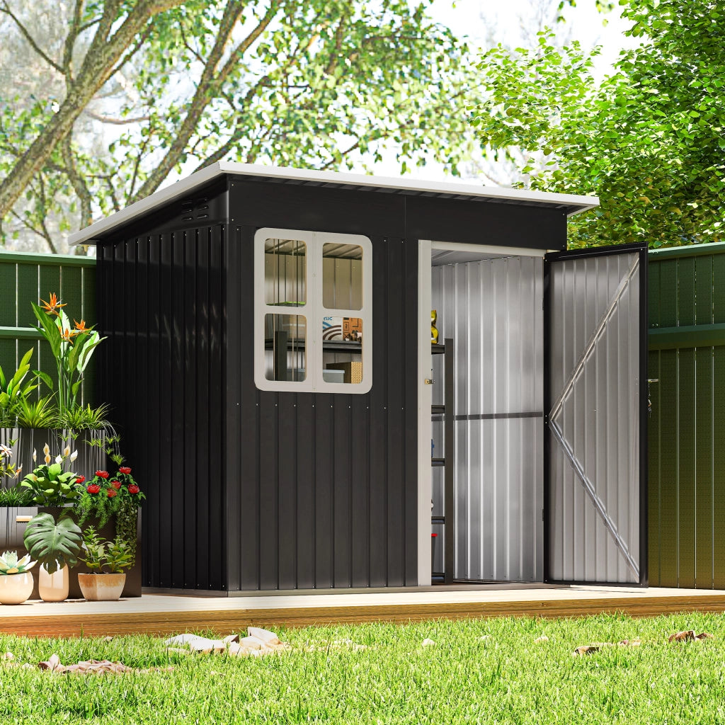 Casetta da Giardino in Acciaio con Porta con Blocco, Finestra e Prese d'Aria, 2.2 x 1.3 m, Grigio