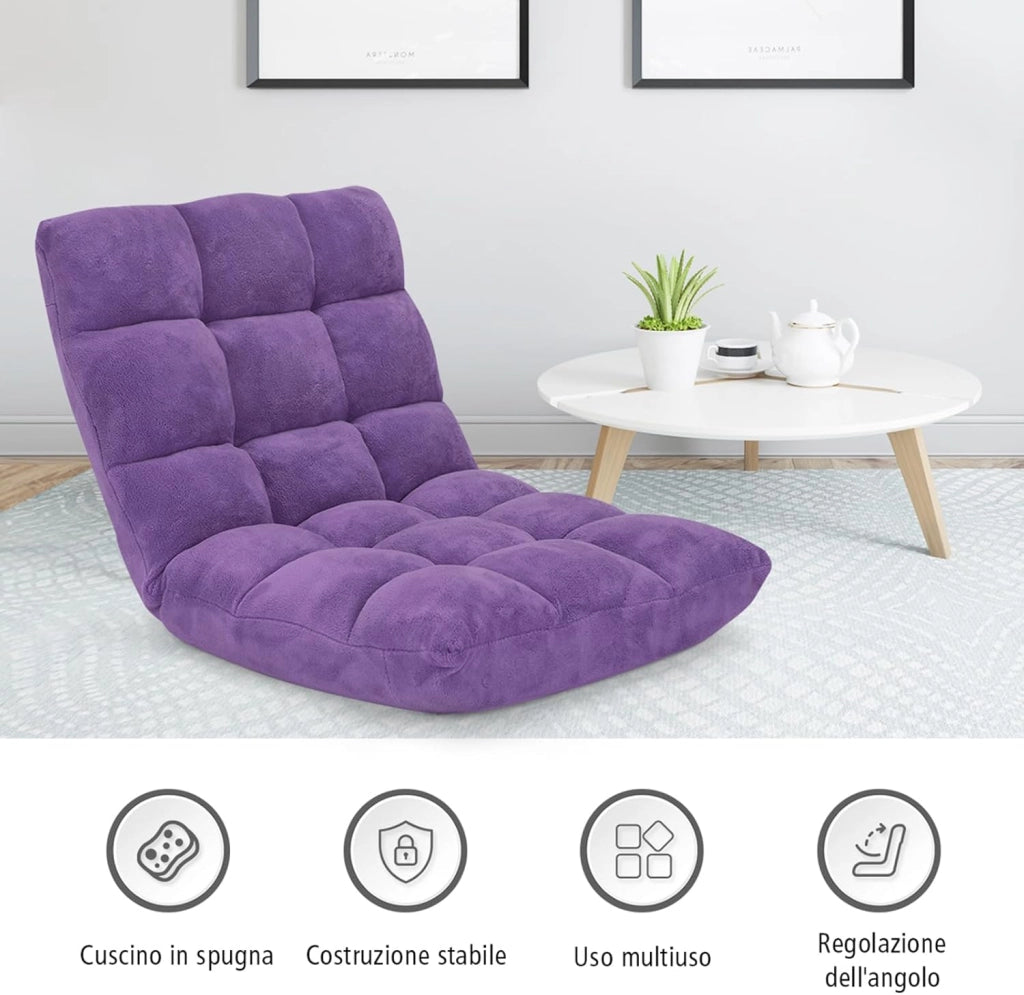 Sedia da Pavimento, Sedia Imbottita Regolabile in 14 Posizioni, Poltrona Salotto per Relax, Yoga, Lettura (Viola)