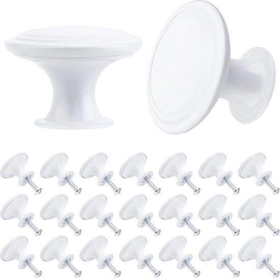 24 pezzi di maniglie per mobili, maniglie per cassetti, maniglie per cassetta, maniglie per mobili, diametro 30 mm, maniglia per cassetti, cassetti per abbigliamento (bianco)