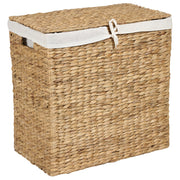 Cesto per la biancheria in giacinto d'acqua con 2 scomparti e coperchio in legno chiaro stile boho lavanderia