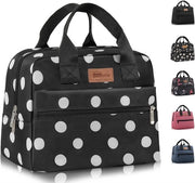 Borsa isolata con grande capacità e materiale impermeabile. Portatile per donne e uomini, studenti, ufficio e picnic (punti neri).