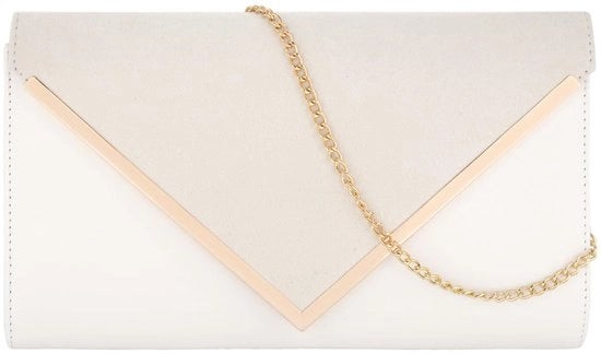 Clutch in Pelle di Velluto per Donna, Borsa da Sera Elegante con Cinturino e Catena, Bianca