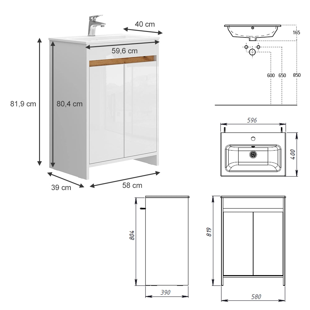 Vicco Set di mobili da bagno Bianco 2 parti, mobile base 60 cm