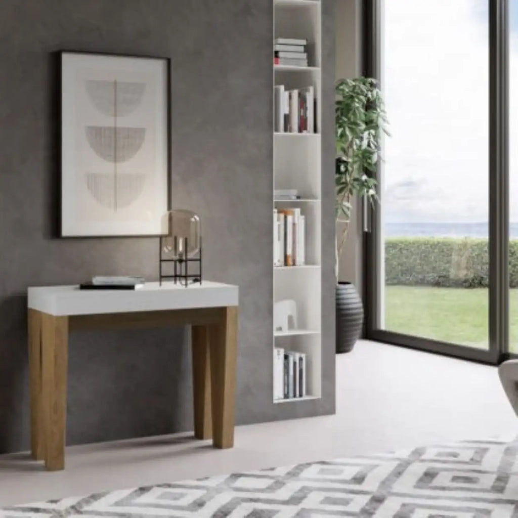 Consolle allungabile 90x40/300 cm Spimbo Mix piano bianco frassino - struttura quercia natura