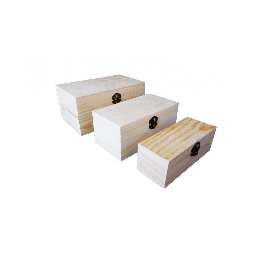 Trade Shop - Set 3pz Scatole Matrioska Scatola Rettangolare In Legno Portagioie Decoupage -