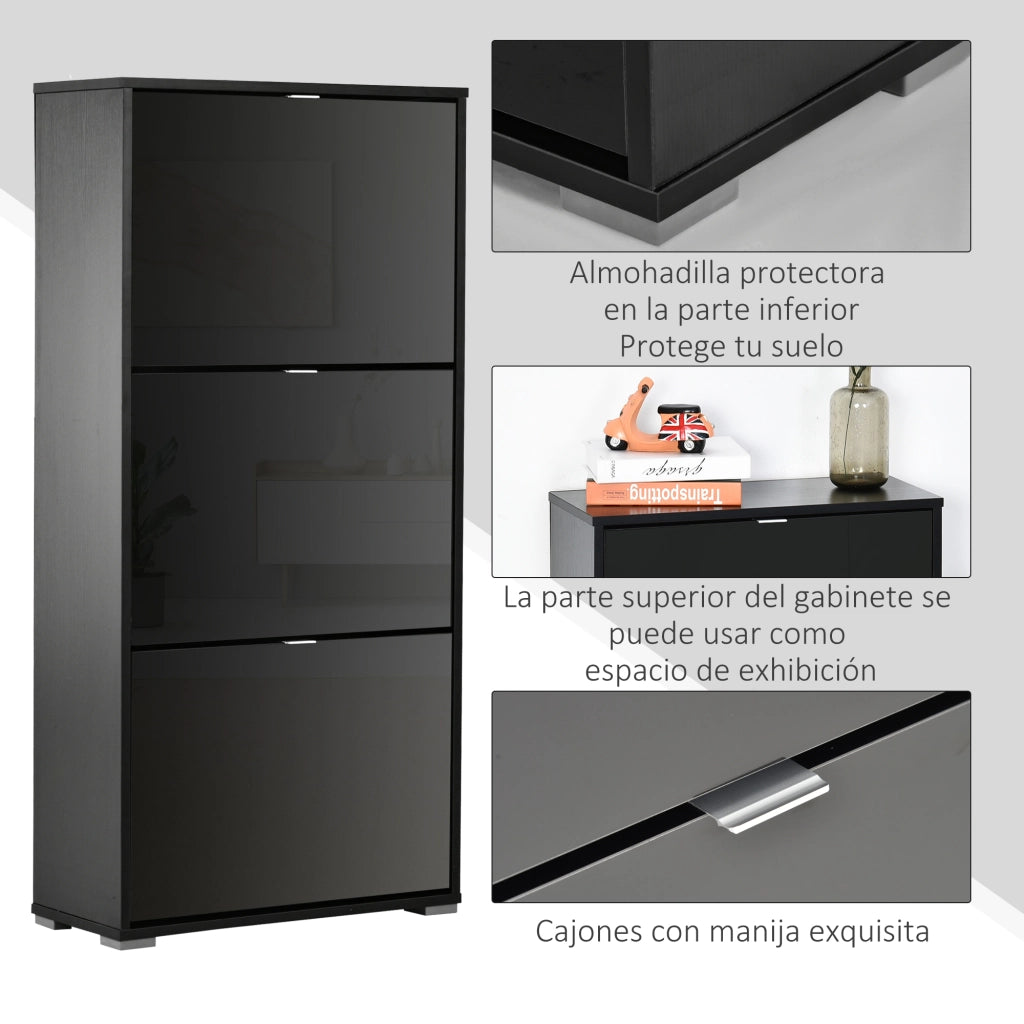 Armadio per Scarpe con 3 Cassetti ¨C Zephmum ¨C Nero 60x26x124 cm
