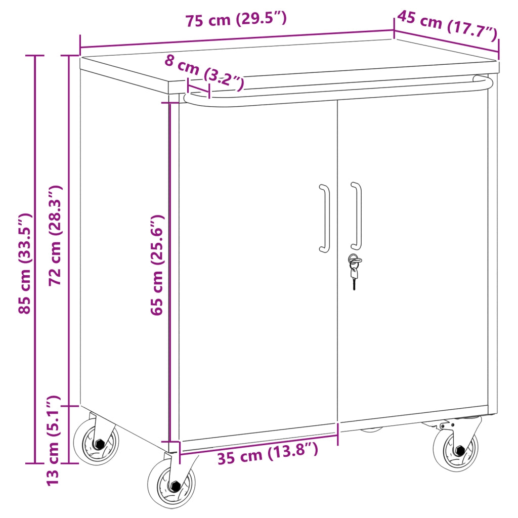 Mobile per Attrezzi con Ruote e Porte Rosse e Grigie Bloccabili 75x45x85 cm Acciaio