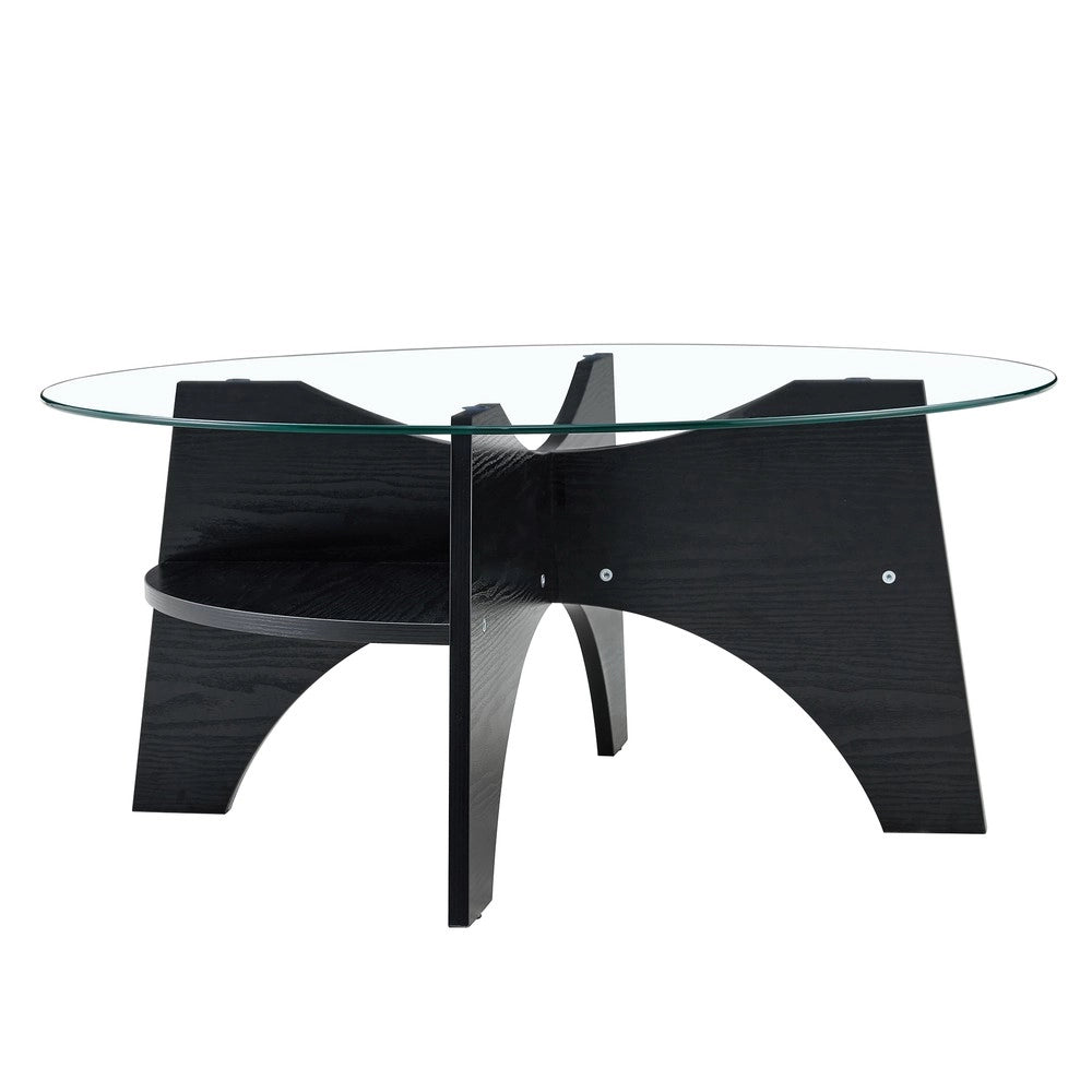 Tavolino Rotondo in Vetro Temperato ¨C MINIMAL ¨C Piano ?80 cm, Gambe MDF Nero