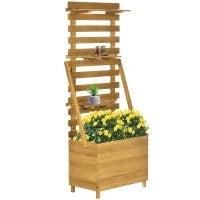 Letto Rialzato con 3 Scaffali, con Supporto per Rampicanti, Resistente alle Intemperie, Legno Massello, 63 cm x 39 cm x 160 cm, Naturale