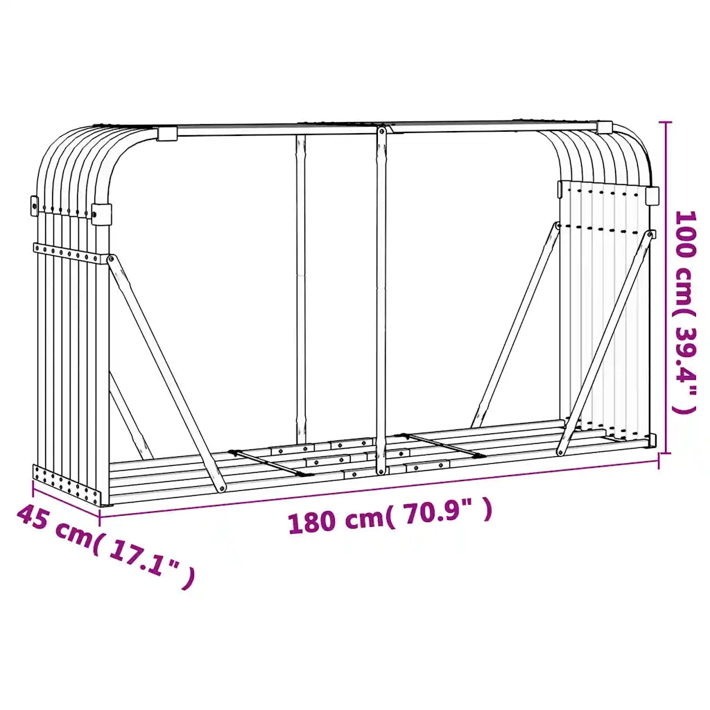 Portaceppi Argento 180x45x100 cm in Acciaio Zincato 364594