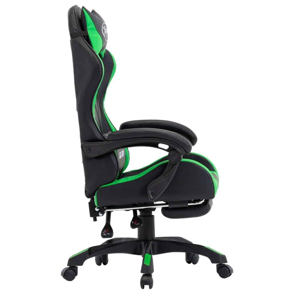 Sedia girevole da ufficio/studio per uso computer videogiochi con poggiapiedi e similpelle verde 02_0024221