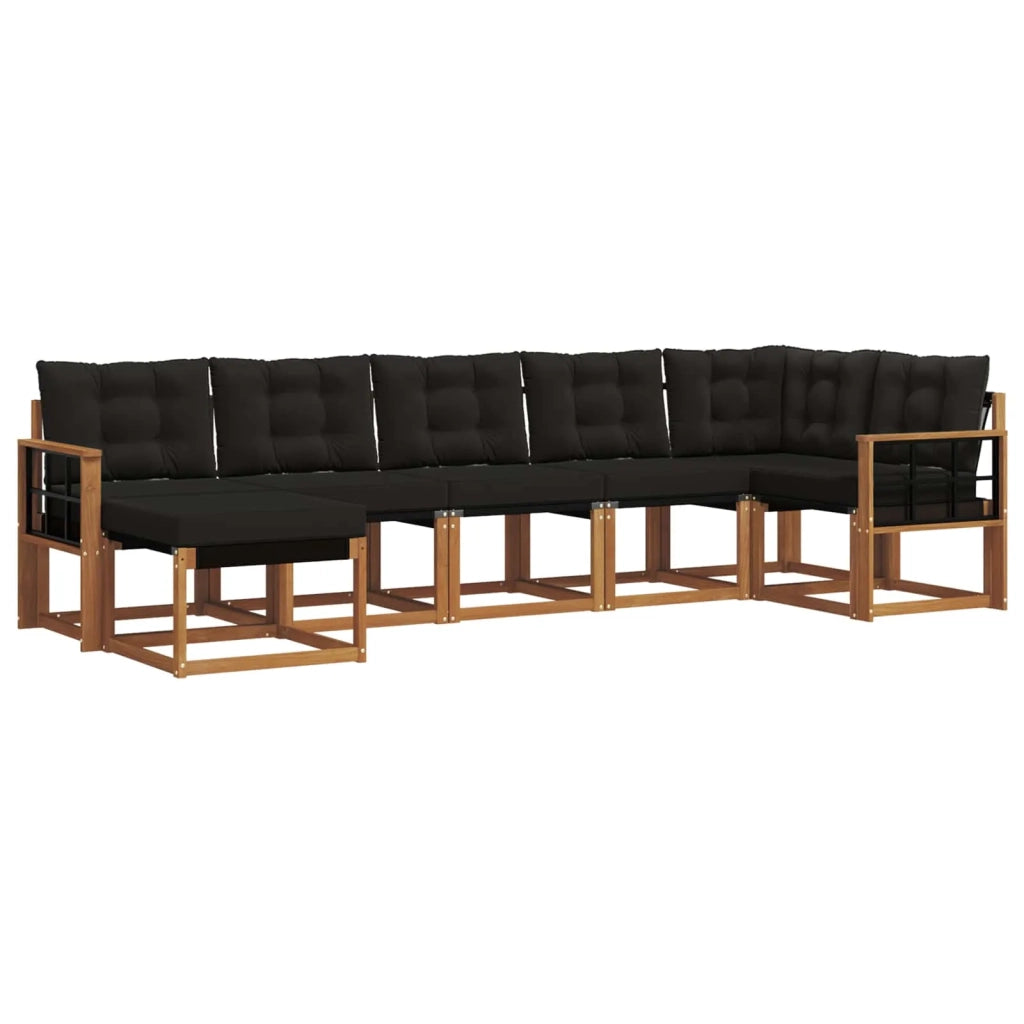 Set di divani da esterno con cuscino 7 pcs Naturale e Nero