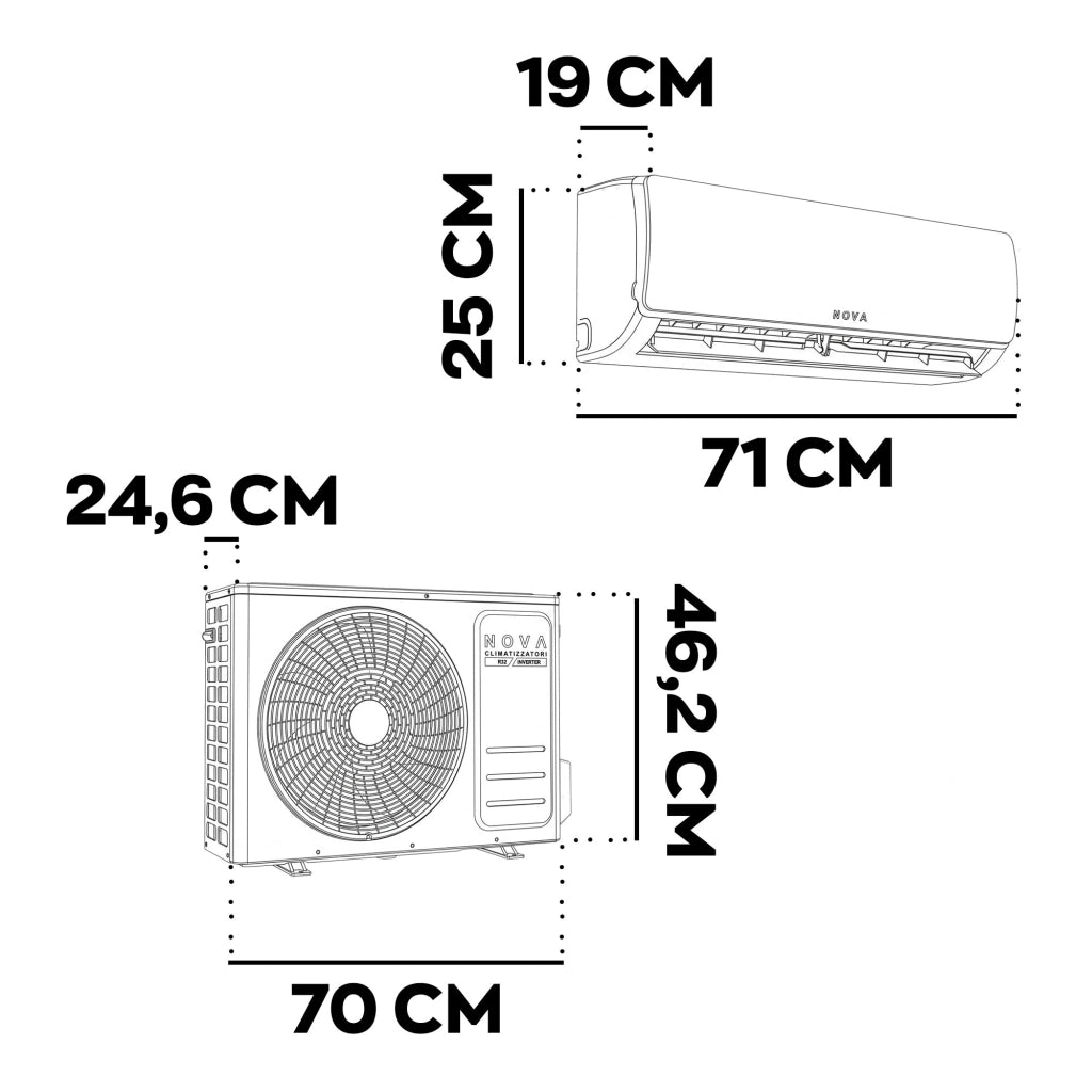 Nova - Climatizzatore Condizionatore Inverter 12000 BTU Classe A+++ Biturbo Wi-Fi con controllo remoto tramite App Bianco