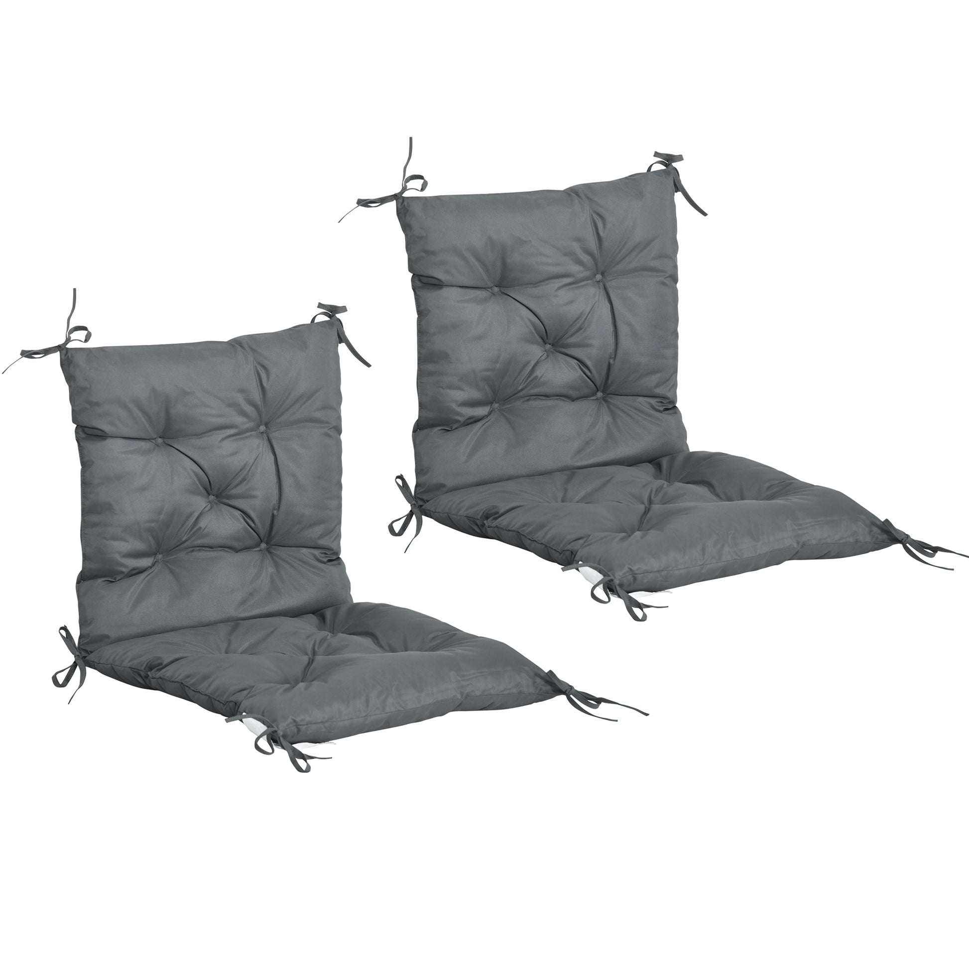Set 2 Cuscini 50x98x8 cm per Sedie da Esterno in Poliestere e Cotone con Lacci Grigio