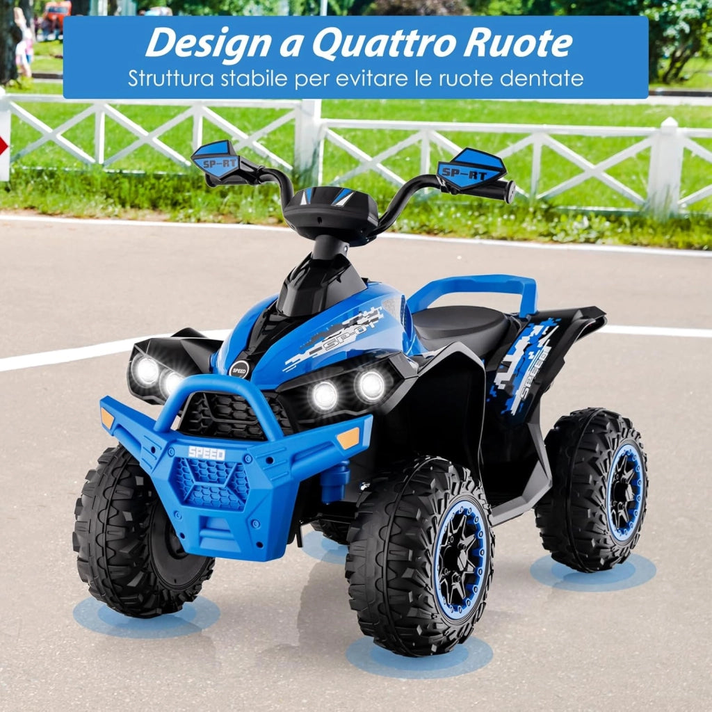 12V Quad Elettrico per Bambini, Auto Elettrica Cavalcabile con Luci LED Musica e Pedale, 2,2-4,3 km/h, Quad Regalo per Bambini 3-8 Anni (Blu)