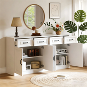 Cassettiera Credenza MDF Bianco ¨C Xylo ¨C 4 Cassetti 4 Ante Maniglie Metallo 160 cm