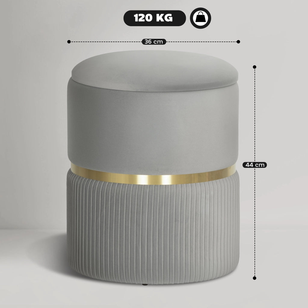 Pouf Contenitore Rotondo ¨C Xylo ¨C Velluto Grigio Chiaro con Coperchio Rimovibile