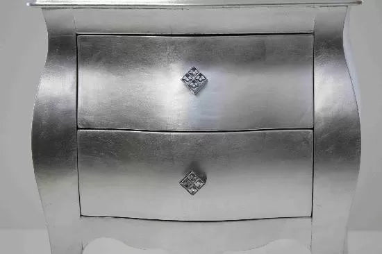 Gruppo 1 cassettiera 2 comodini bombati foglia argento maniglie swarovski (1251+1252) - Mobili 2G