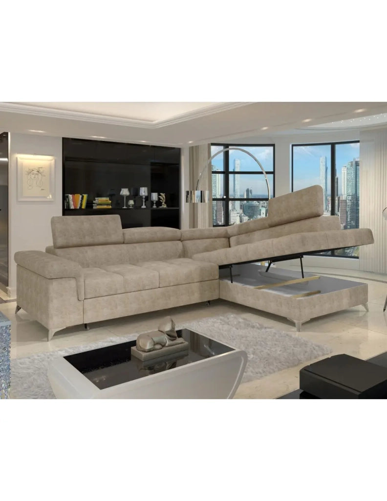 Divano angolare convertibile PALAZZO 4 posti beige – angolo destro con vano contenitore