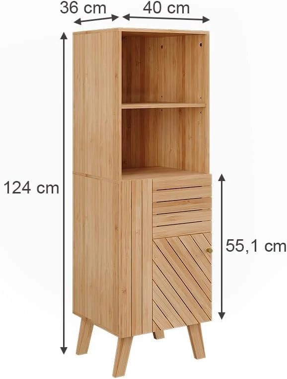 Mobiletto midi Lucie, Bambù, 40 x 124 cm, adatto per la conservazione salvaspazio di accessori da bagno