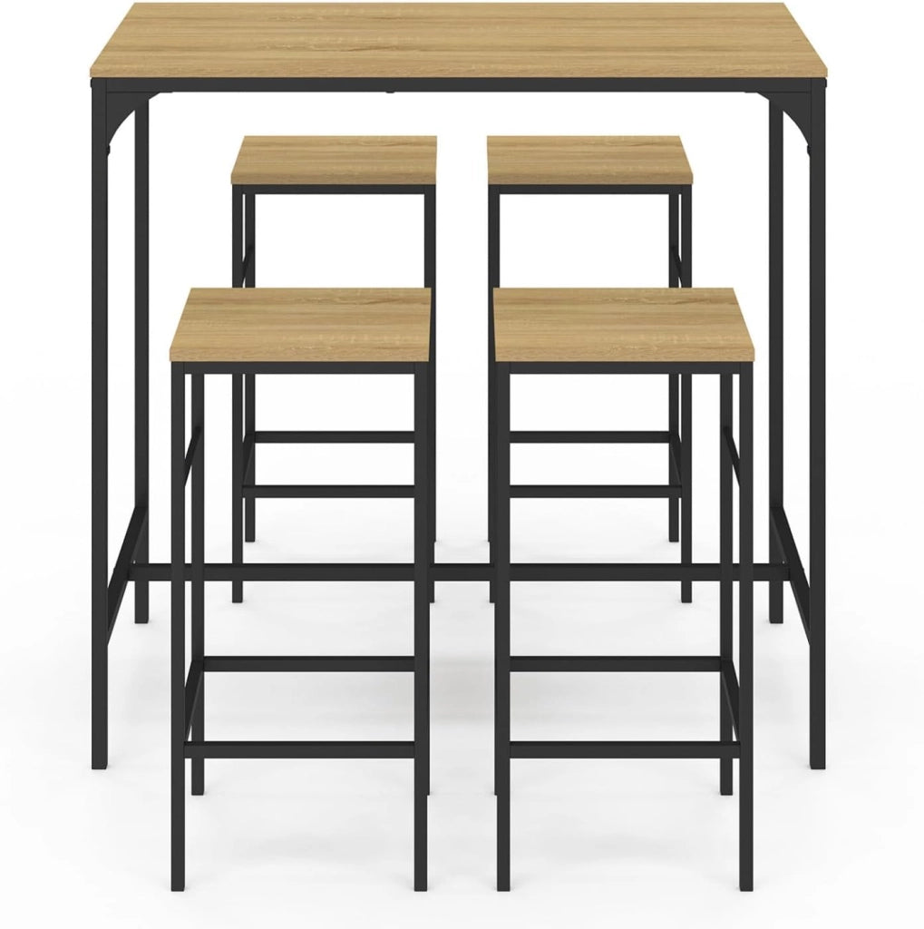 DETROIT Tavolo da bar alto 100 cm e 4 sgabelli in metallo e legno nero - design industriale