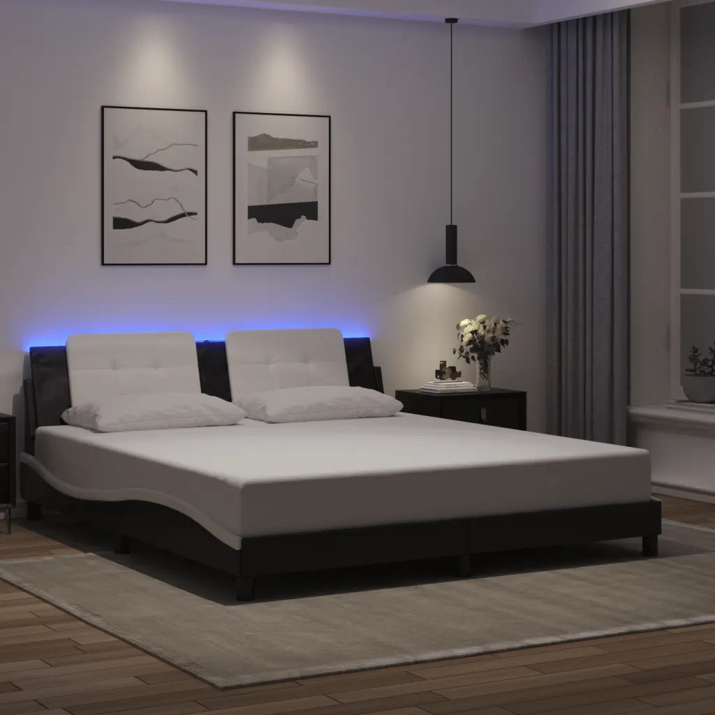 Giroletto con LED senza Materasso-Struttura Letto Zadar Nero e Bianco 180x200 cm