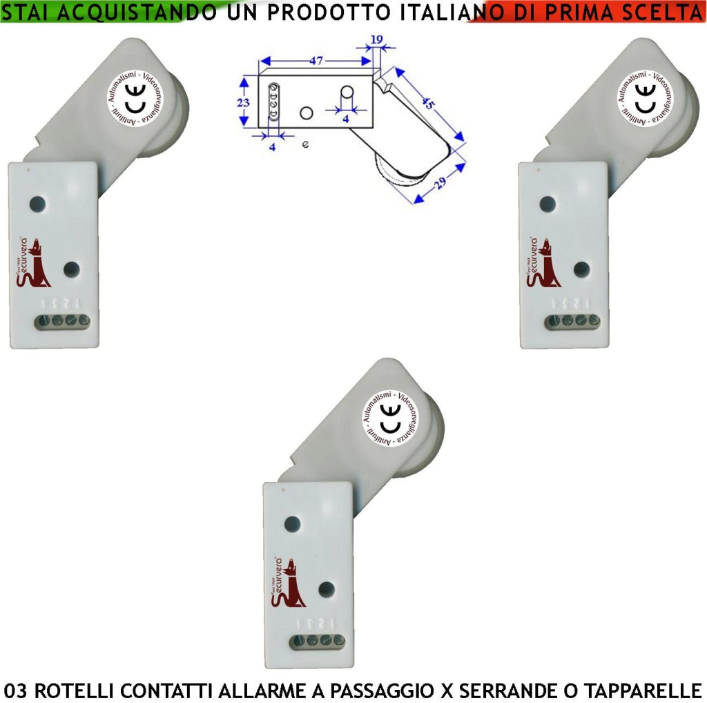 Allarme per Tapparelle 3 Rotello Proteggono la Serranda dal Sollevamento la Rotella Antiusura Spinta da Molla con la Gammes Muove lo Switch che Genera Impulsi Veloci 50 mS Necessita di Conta Impulsi