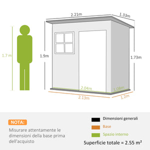 Casetta Box da Giardino 220x130 cm Porta con Blocco Finestra e Prese d'Aria in Acciaio Grigio