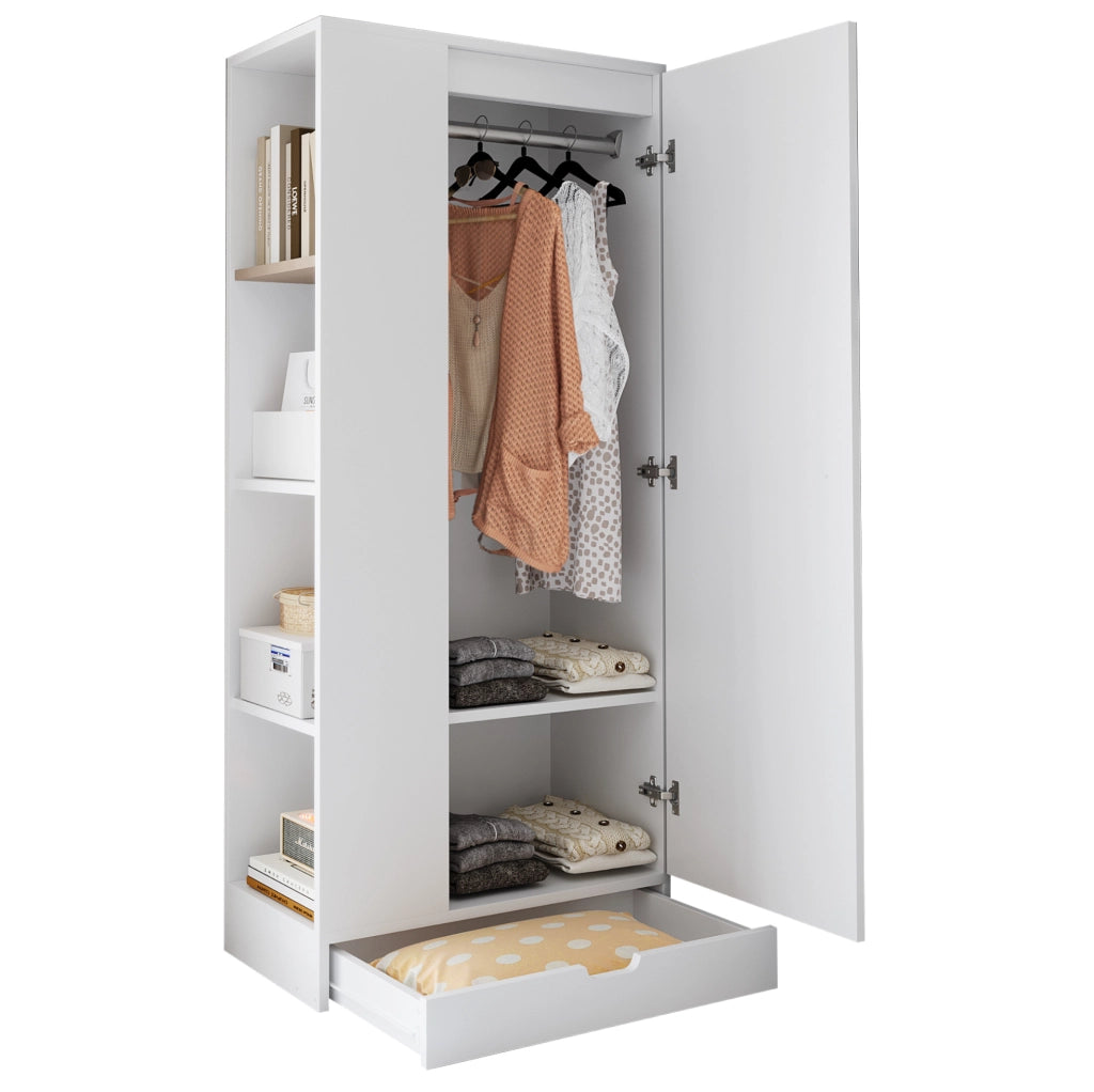 Armadio 70x40x170 cm con ripiani e anta in legno bianco