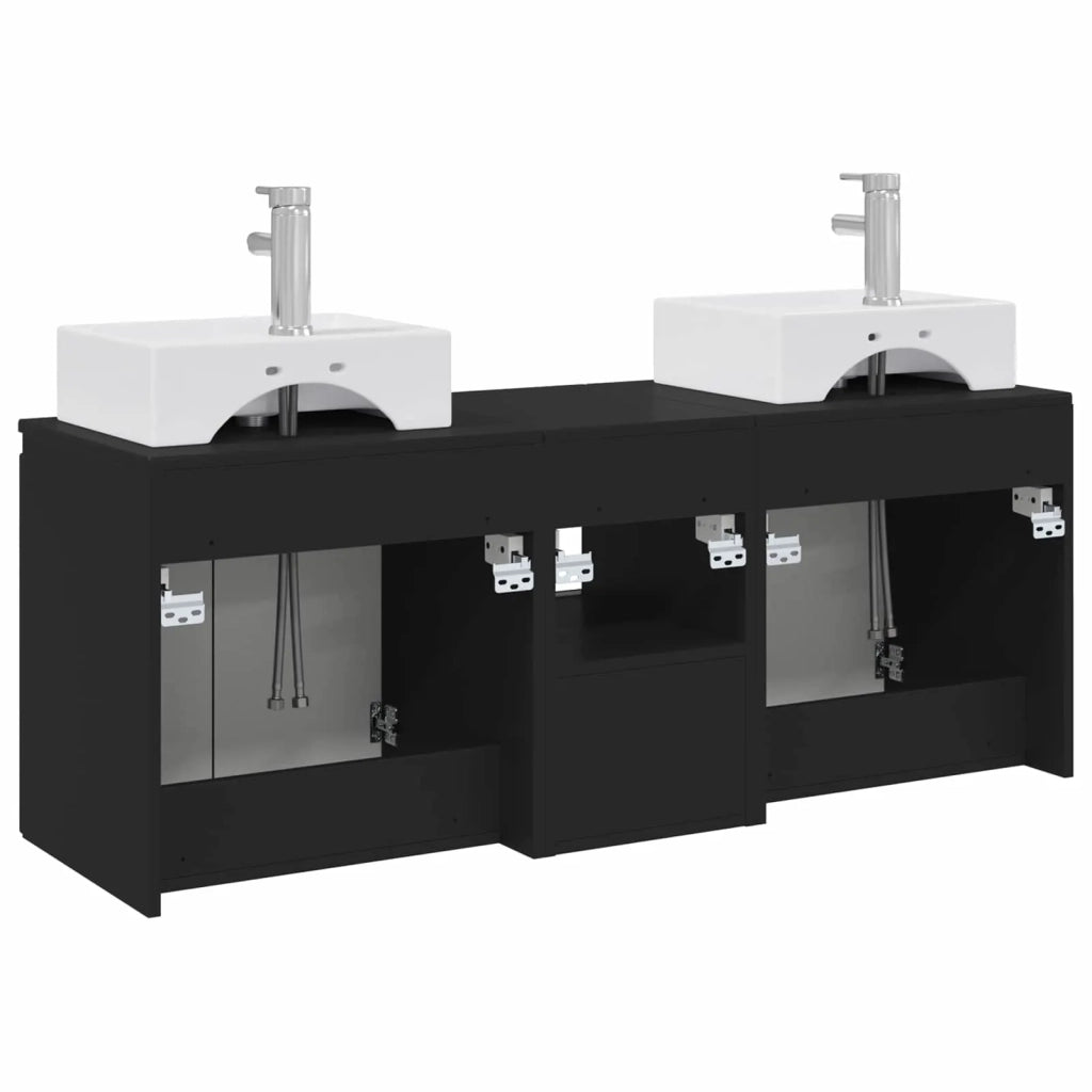 Set di Armadi da Bagno 3 pz Nero 129 x 41 x 79.5 cm 3405648
