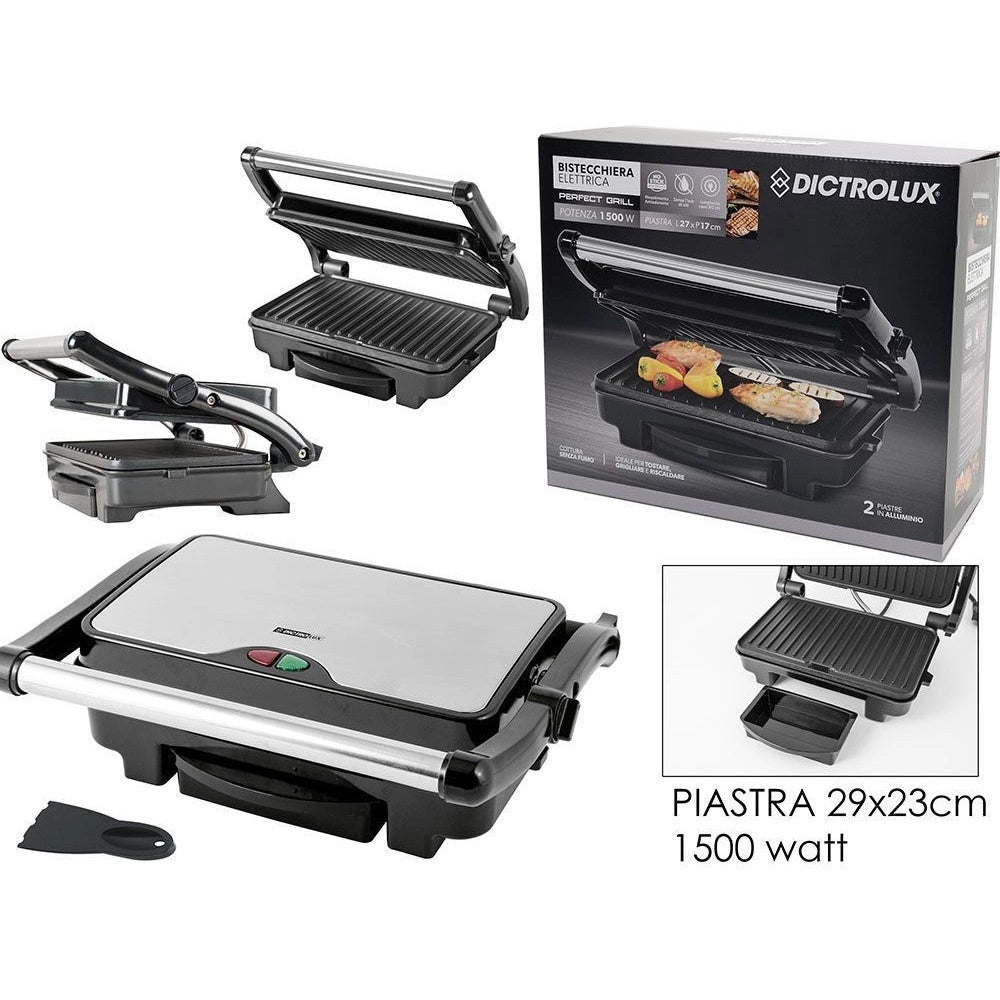 Trade Shop - Bistecchiera Elettrica 1500 Watt Piastre In Alluminio Antiaderente Maniglia Termo-isolata -