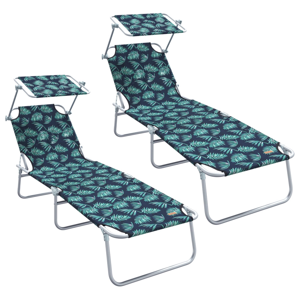 Lettini Prendisole Pieghevoli 2 pcs con Motivo Foglia in Tessuto Oxford 600D