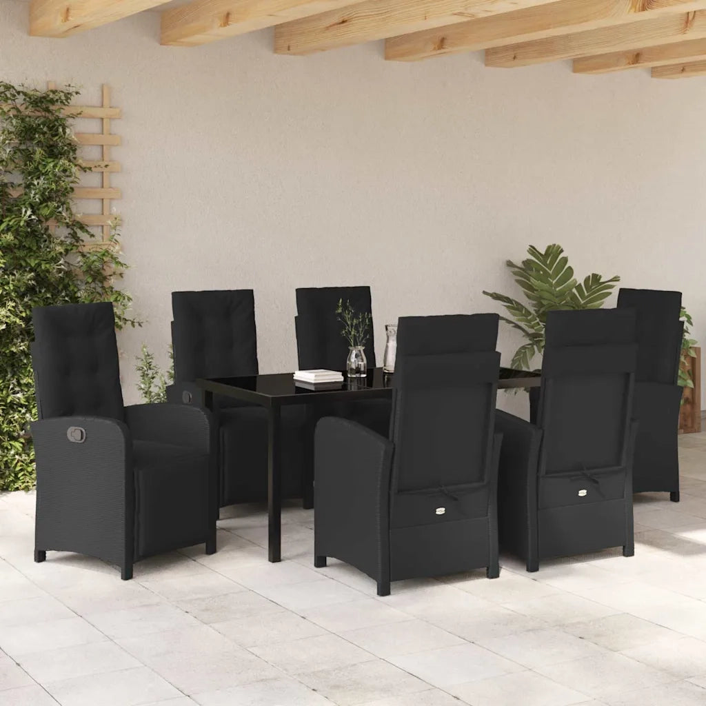 Set da Pranzo per Giardino con cuscino 7 pcs Nero polyrattan 3380313