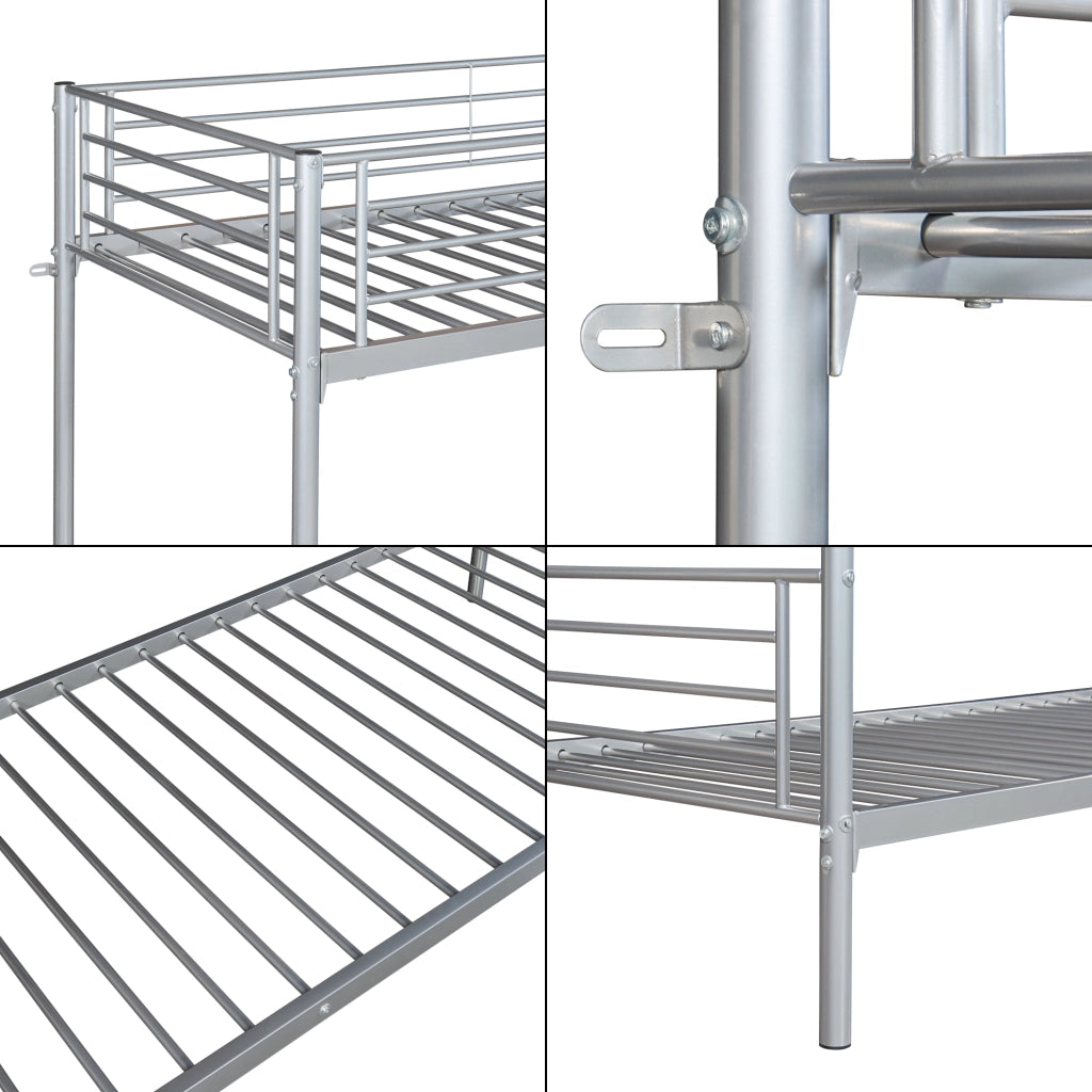 Letto a Castello Soppsar con 2 Materassi 200 x 90 cm Barriera Anticaduta e Scaletta - Argento [en.casa]