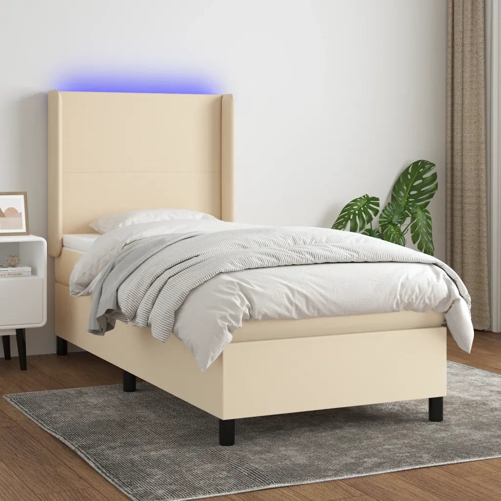 Letto a Molle con Materasso e LED Crema 90x190 cm in Tessuto 3138122
