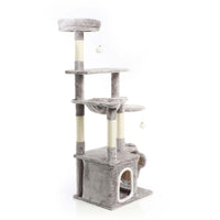 Fudajo Albero tiragraffi grigio con zampa 135cm Con sisal e casetta Cuccia per gatti Nicchia