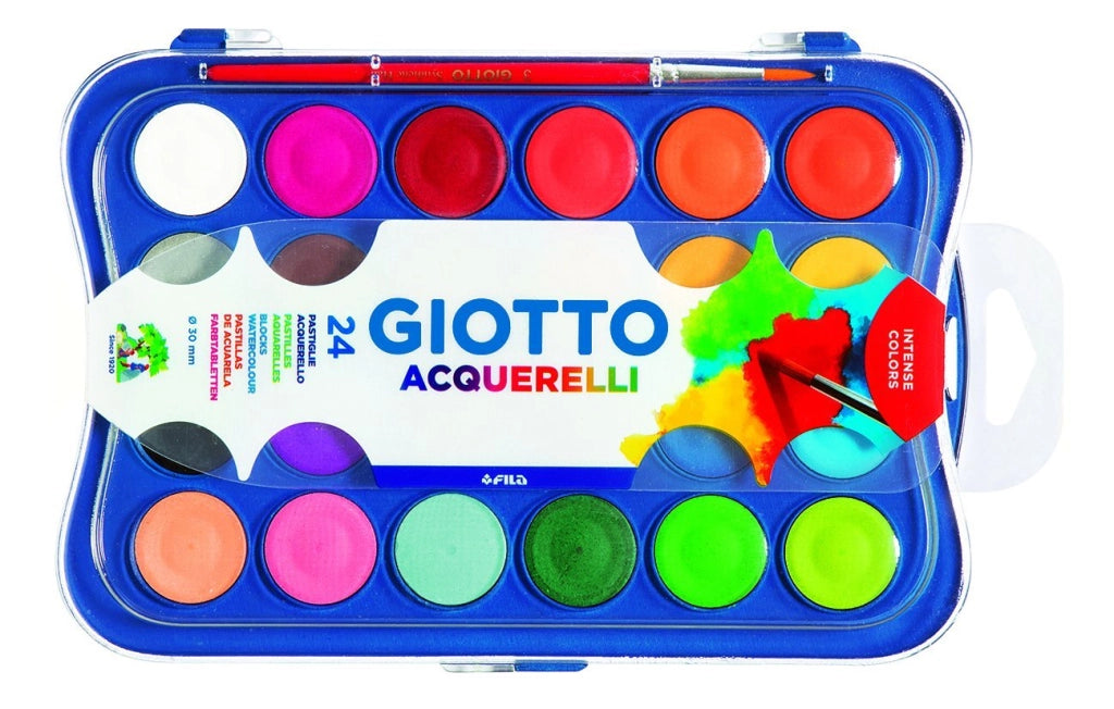 GIOTTO ACQUERELLI IN 24 COLORI PASTIGLE DA 30 MM CON PENNELLO