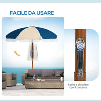 Ombrellone da Giardino Inclinabile Ø213x234 cm a 8 Stecche con Manovella Blu e Beige