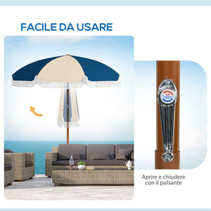 Ombrellone da Giardino Inclinabile Ø213x234 cm a 8 Stecche con Manovella Blu e Beige