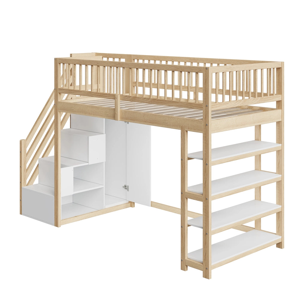 Letto a soppalco 90x200 cm multifunzione con scala di sicurezza