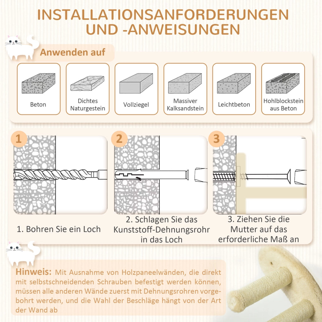 Scaletta per gatti ¨C zephmum ¨C 4 pezzi, 3 gradini, 2 piattaforme, amaca, rivestimento in peluche, beige