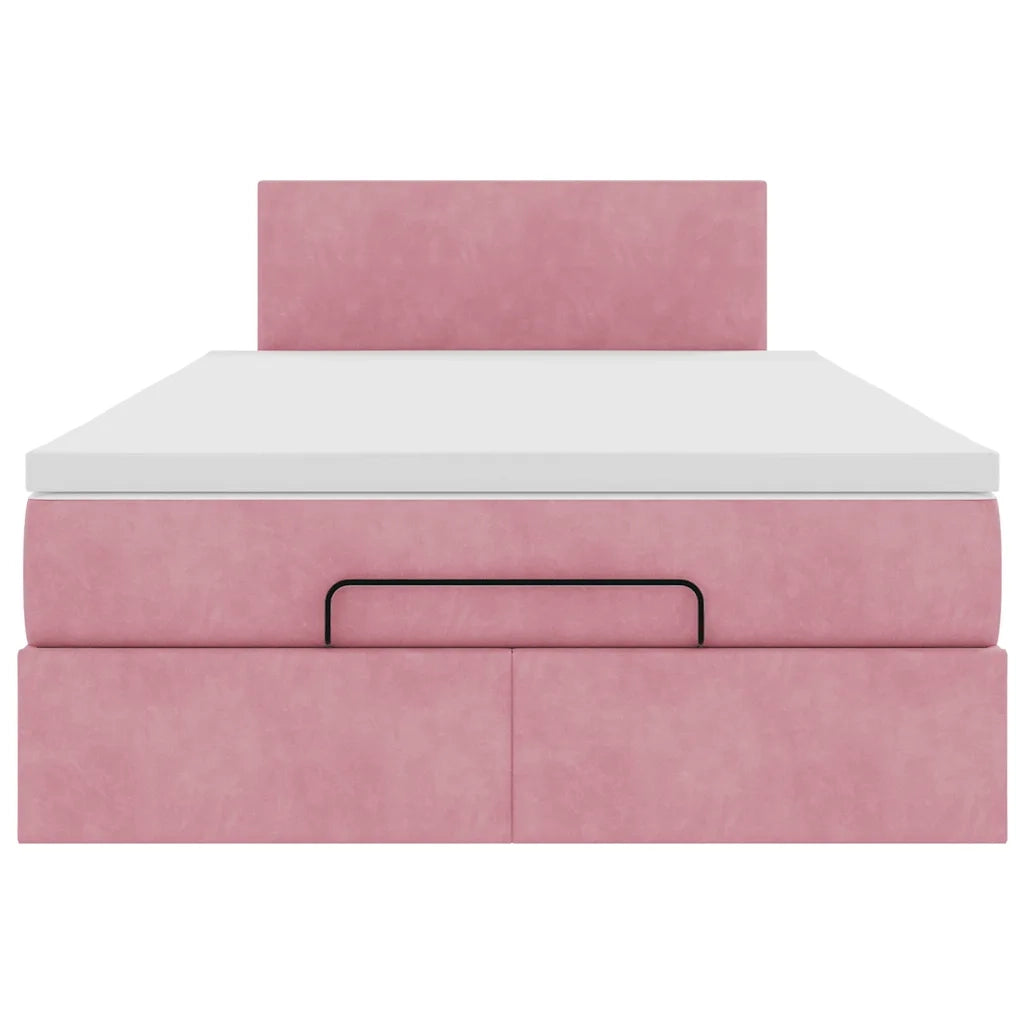 Struttura Letto Pouf con Materasso Rosa 120x200 cm Velluto