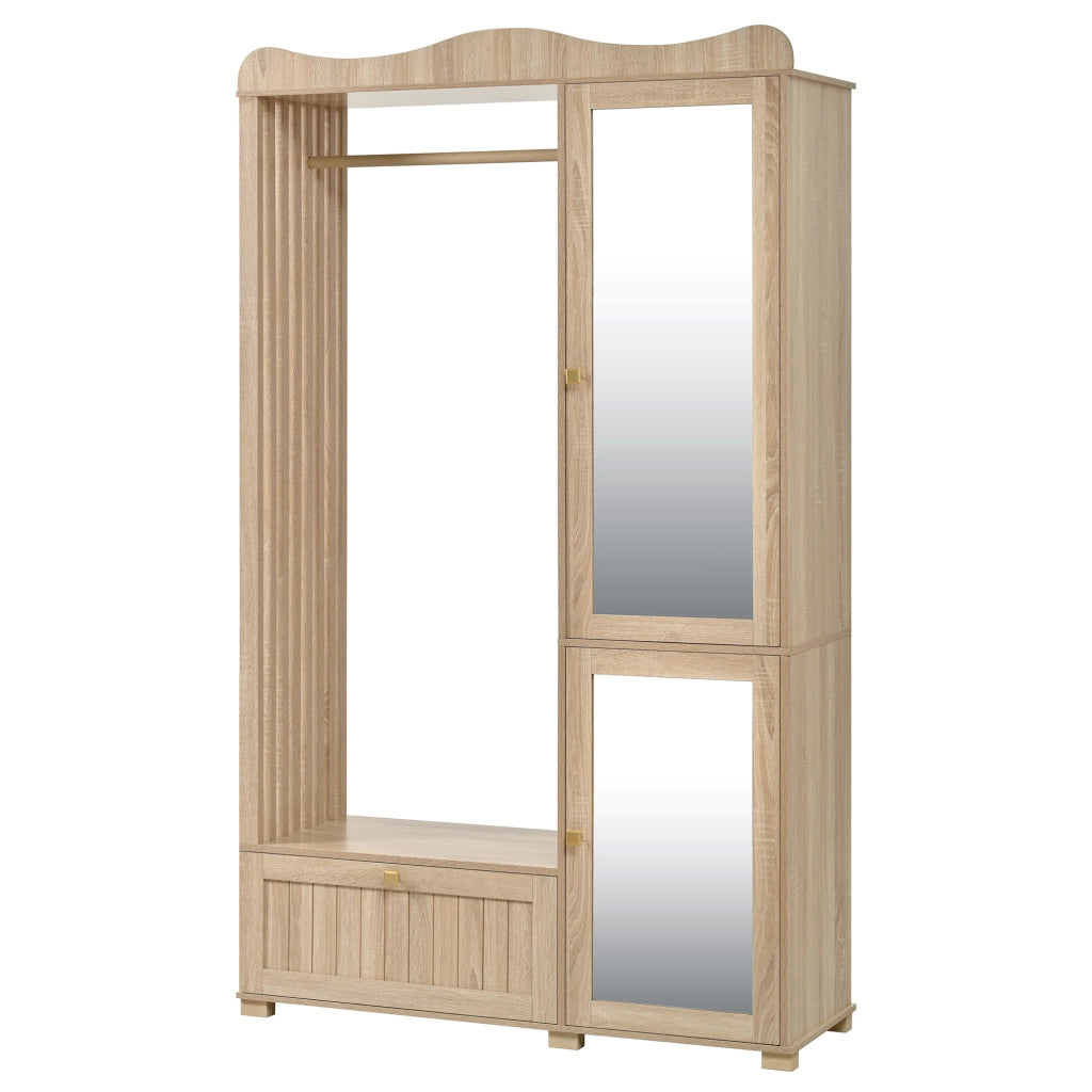 Armadio con 2 Ante e 1 Cassetto; Anta a Specchio e Barra Appendiabiti Aperta; Stile Moderno; in MDF; 115;5??38;5??194;5 cm; Rovere