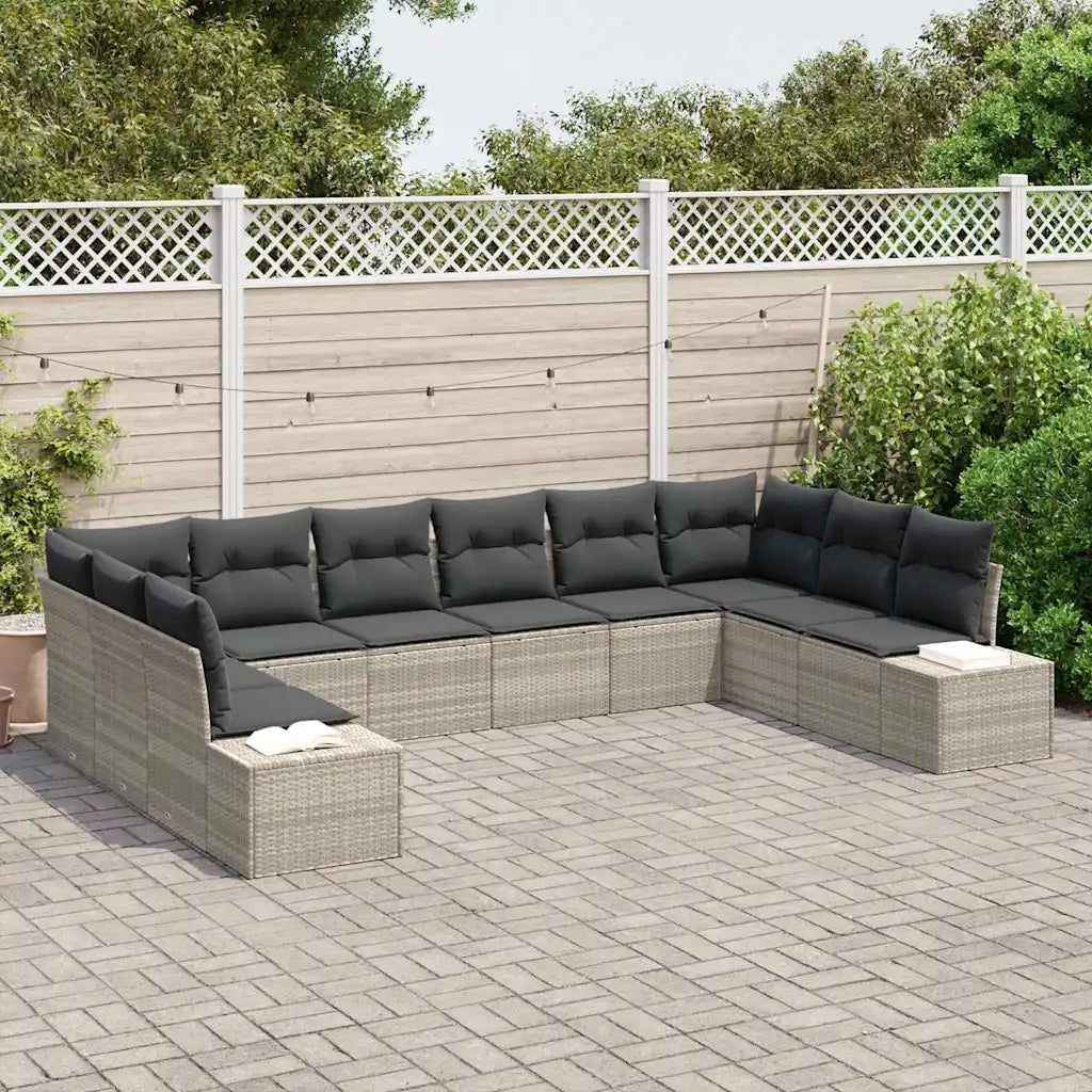 Set Divano da Giardino 10 pcs Grigio chiaro Polyrattan