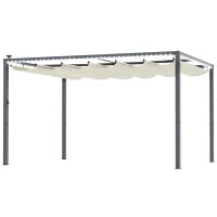 Pergola per Giardino Retrattile 4x3 m con Luci LED e Fori di Drenaggio, in Alluminio e Poliestere, Bianco Crema