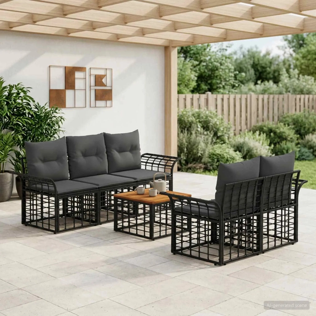 Set di divani da esterno 6 pz Nero e Grigio scuro polyrattan 3437641