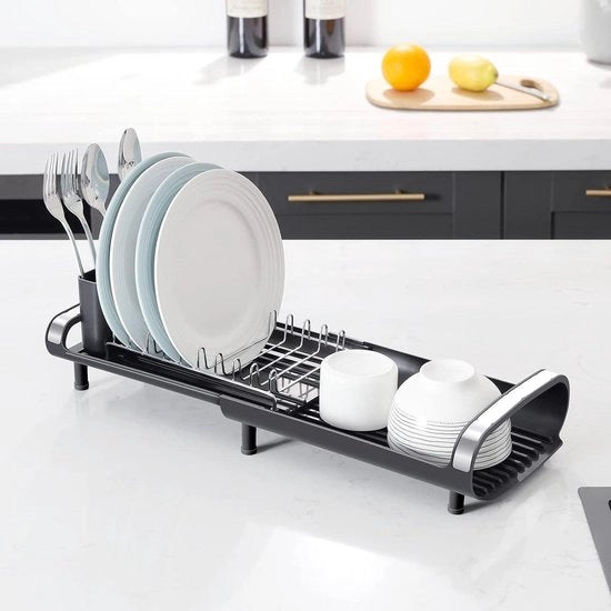 Corrimano per posate - piccolo e espandibile - in acciaio inox - anti-ossidativo - rastrello per posate per la cucina - nero - 502 x 20 x 193 cm