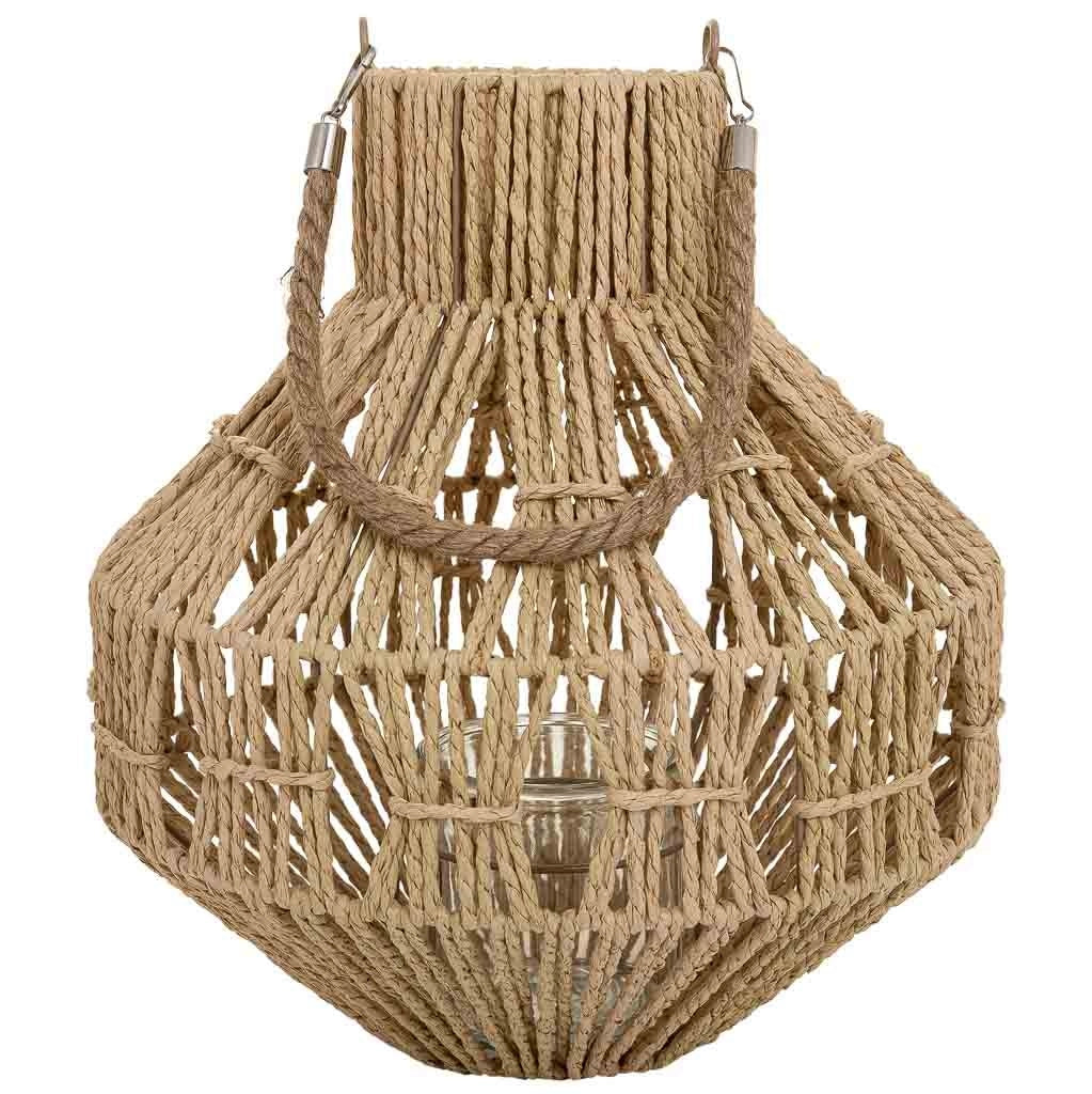 Lanterna portacandele in metallo e corda in carta marrone d32x34,5h