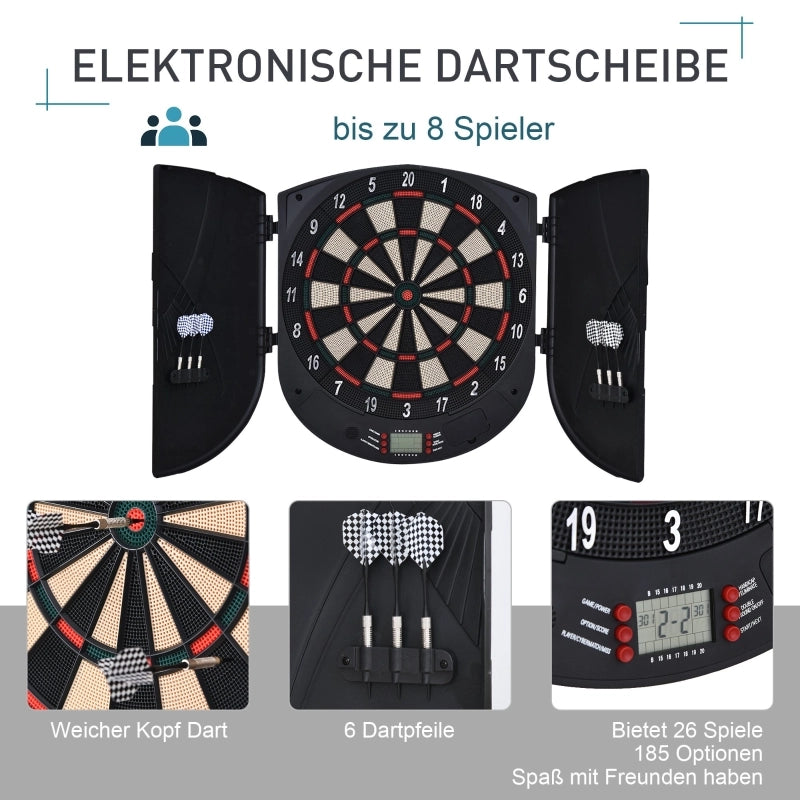 Bersaglio elettronico per freccette con istruzioni vocali (voce in inglese), display a LED, 6 freccette, 26 giochi, 185 varianti, macchina per