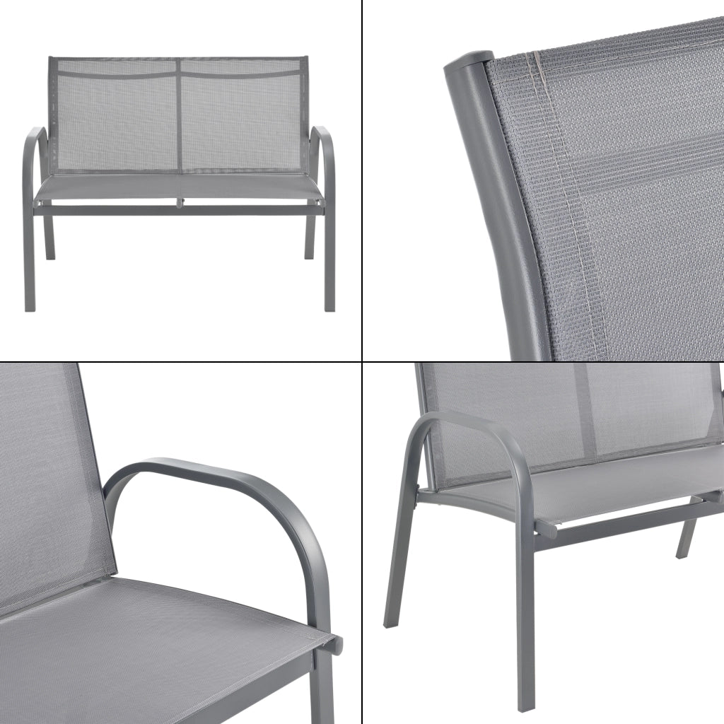 Set di Mobili da Giardino Fino a 4 Posti di Seduta Arredo Esterno Set Composto di 1 Divano e 2 Sedie con Braccioli e 1 Tavolino Basso con Piano in Vetro - Grigio Chiaro